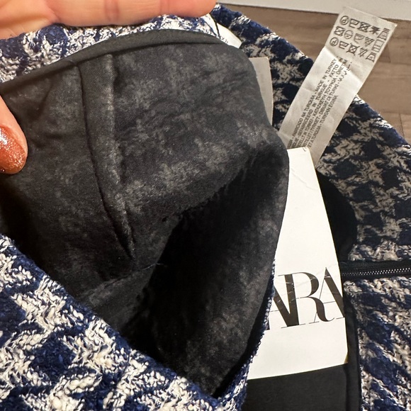 NWT ZARA Blue Buttoned Houndstooth Pants Size: M - Picture 9 of 11